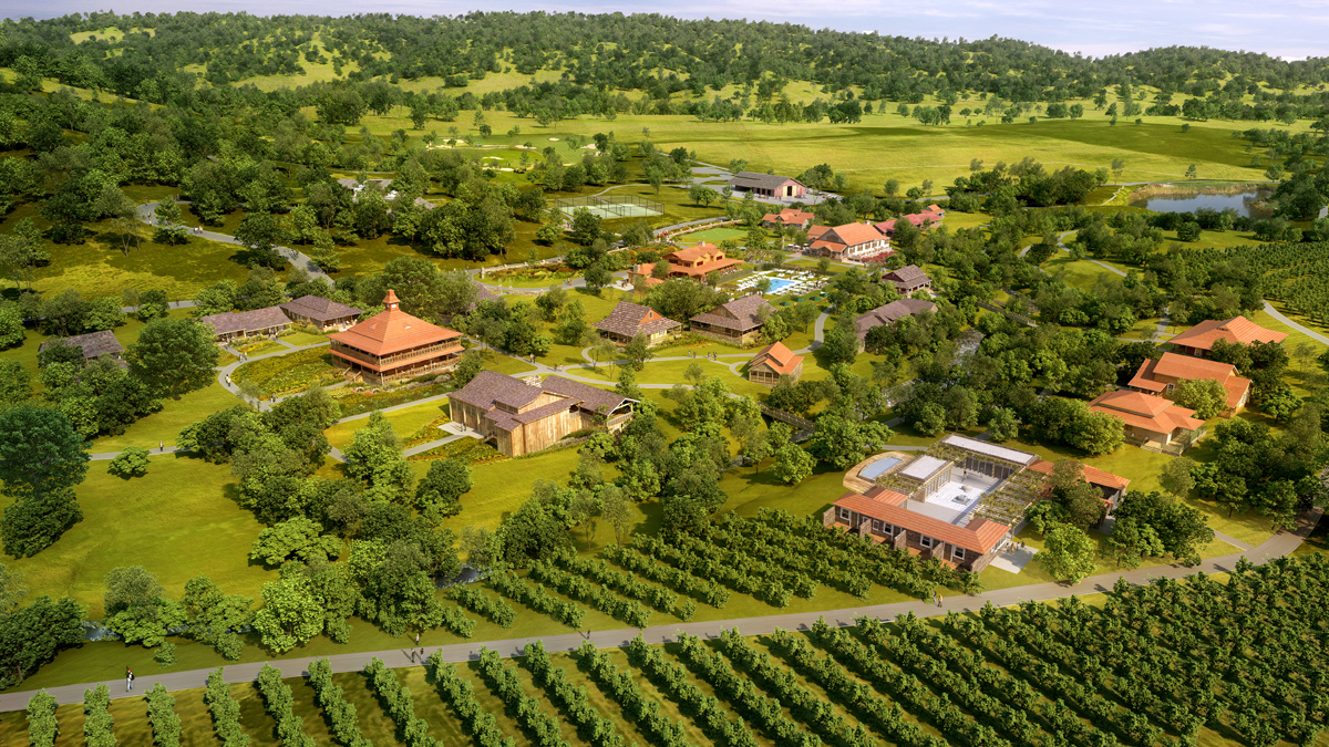 Aetna Springs Resort aerial dusk rendering