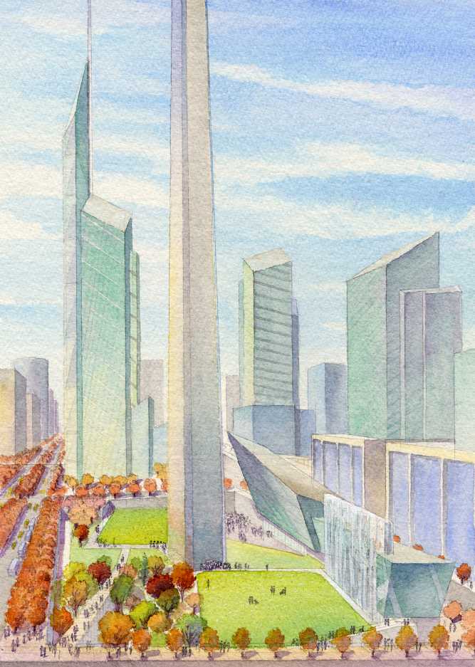 IS aerial watercolor rendering