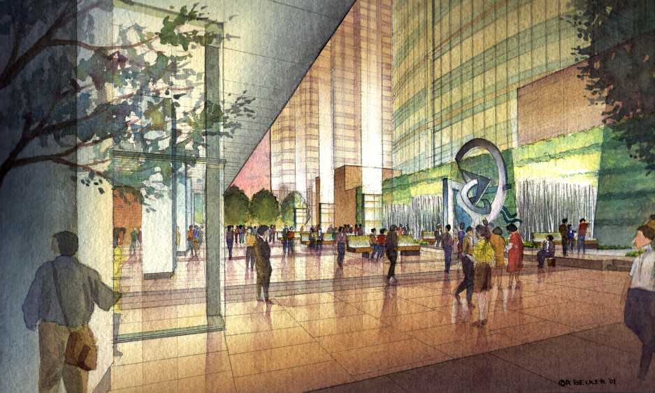 TSP 555 Plaza watercolor rendering