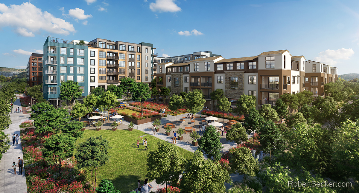 355-415 E Middlefield Mountain View aerial rendering
