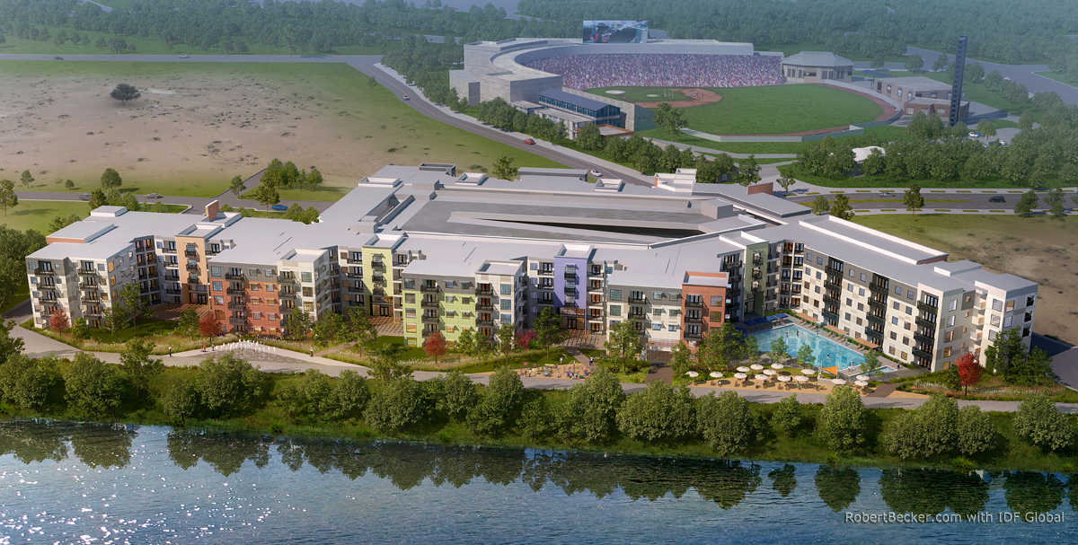 Sacramento apartment aerial rendering