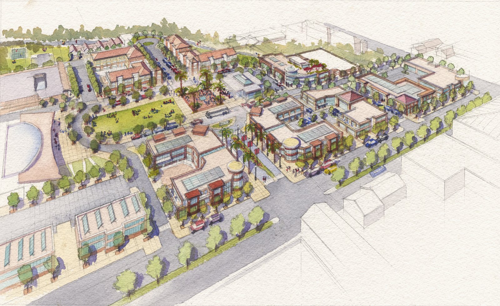 Circle S aerial master plan watercolor rendering