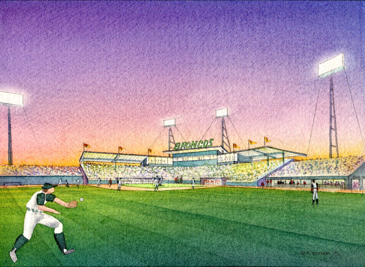HGA Cal Poly baseball watercolor rendering