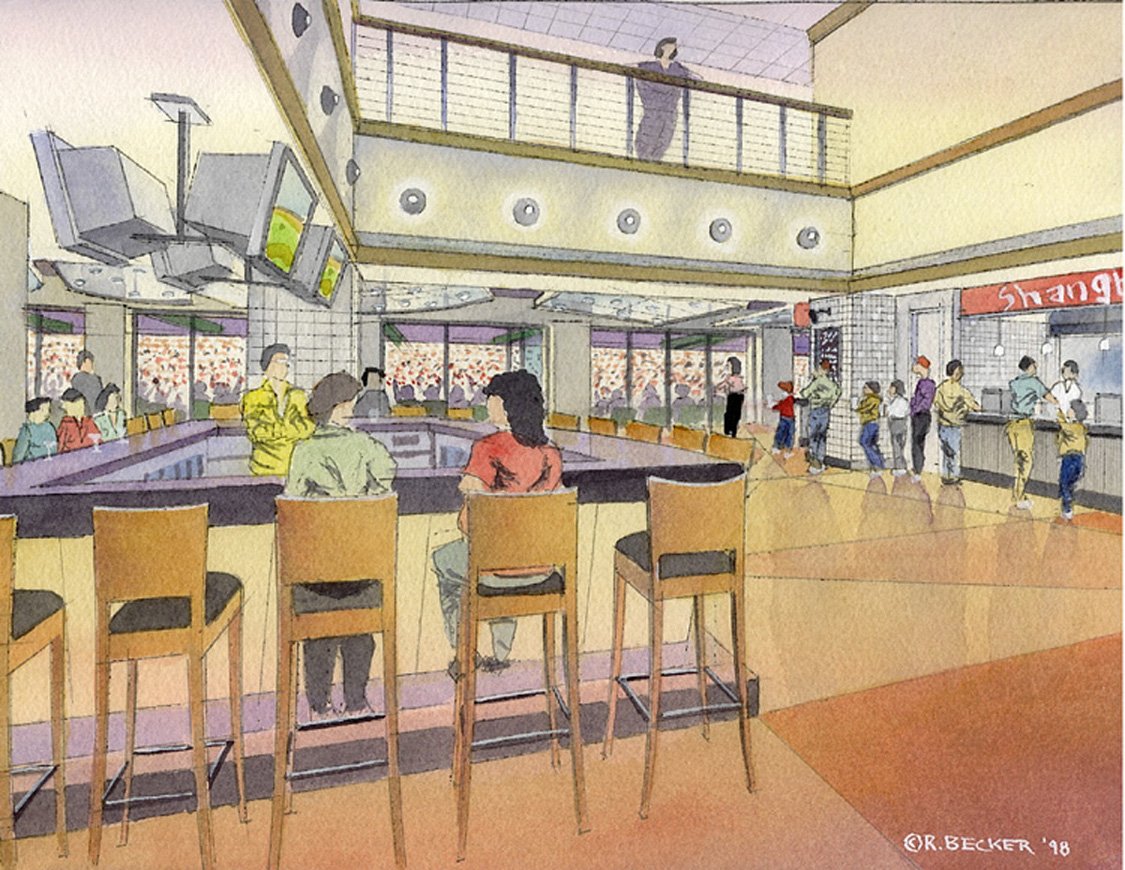 Pac Bell Club Corridor watercolor sketch