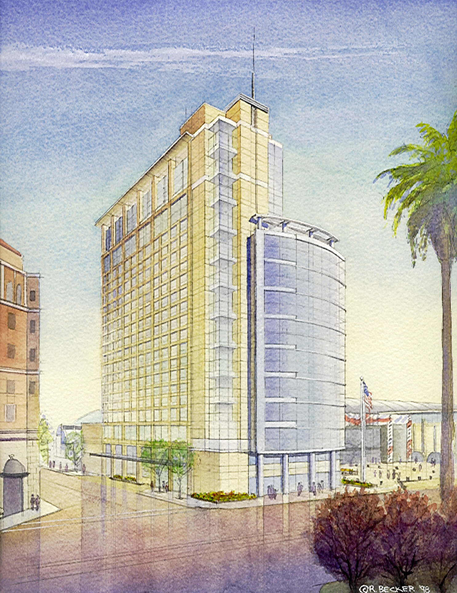 Watercolor conceptual sketch, San Jose, CA for KMD Architects