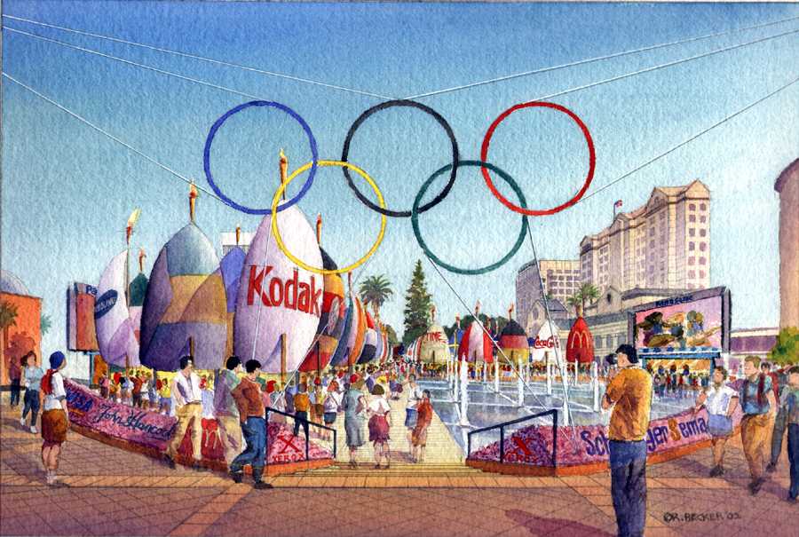 Olympic Way San Jose public space watercolor rendering. San Jose, CA.