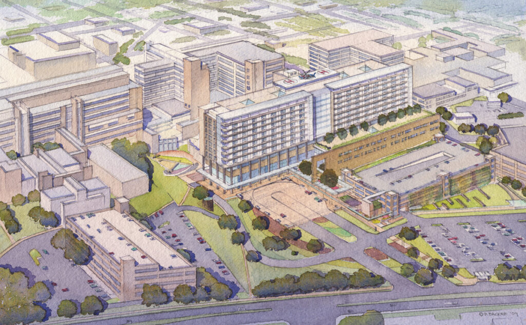 San Antonio watercolor rendering for Perkins + Will. San Antonio, TX.