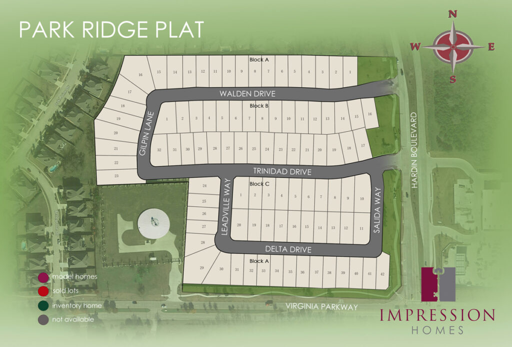 Park Ridge site plan rendering for Impression Homes. Texas.